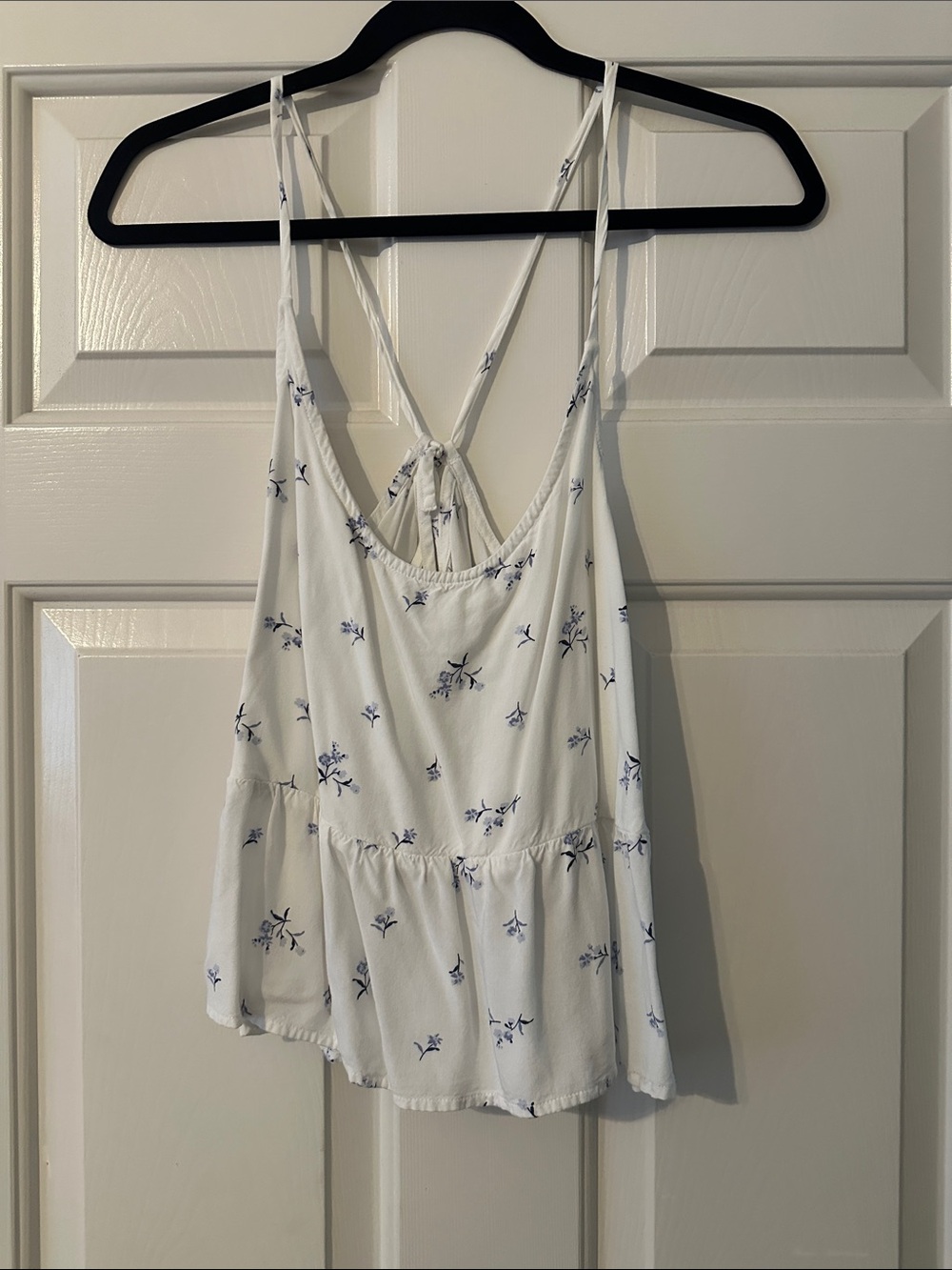 Hollister White Camisole with Blue Floral Print and Tie-Back
